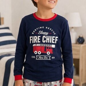 Carters Cotton Fire Truck Tee and Fleece pants 2 piece pajama Set Size 8